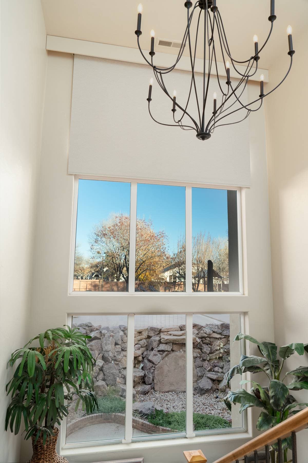 Floor-to-ceiling window blinds with a view
